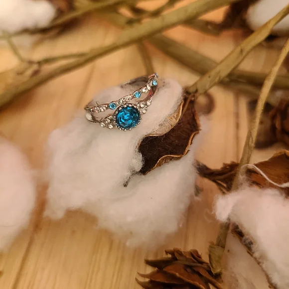 ππNEWππ BEAUTIFUL!! 2PC SILVER plated TURQUOISE CZ'S in both bands rings - Picture 7 of 9